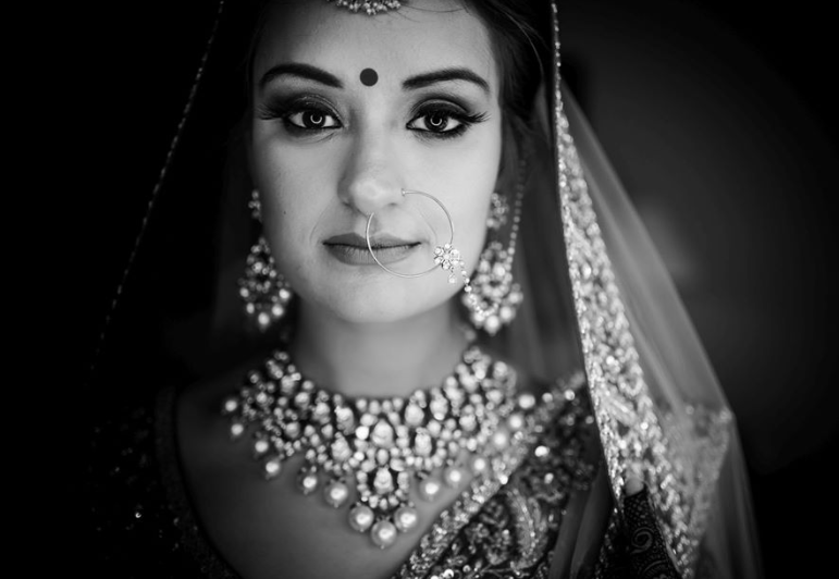 black and white indian bride