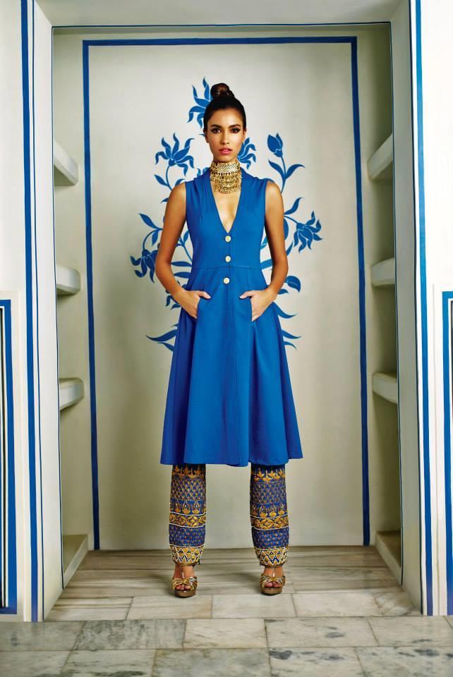 Anita Dongre Festive 2014 collection blue and gold pant suit