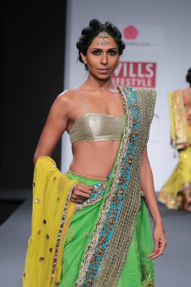 Anupamaa by Anupama Dayal at Wills Lifestyle India Fashion Week 2014 lime green sari
