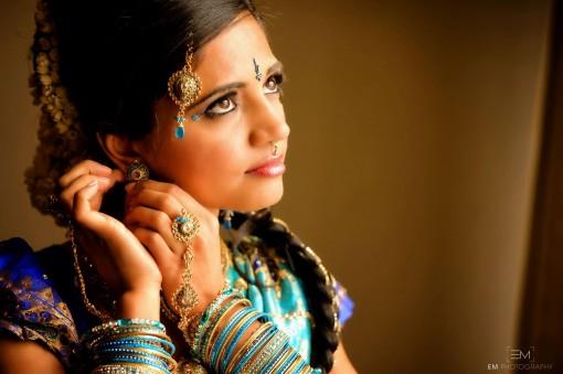 Blue South Indian Bridal Look with Flowers in Braid - 4