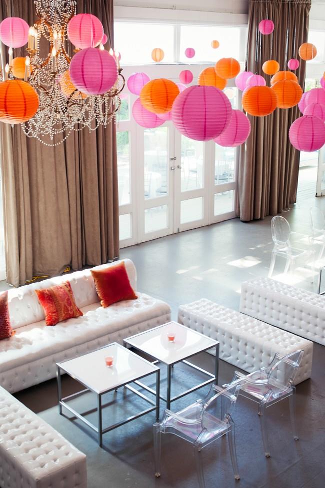 16a Indian wedding reception lounge decor lanterns white couches