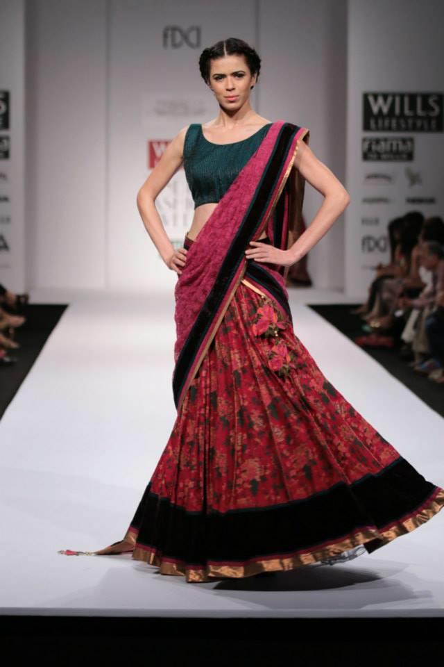 Pinnacle by Shruti Sancheti Wills Lifestyle India Fashion Week 2014 green pink floral lehnga