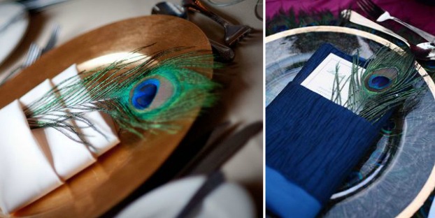 peacock feather place setting