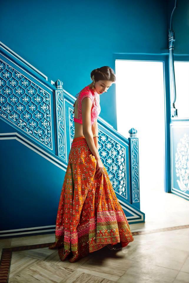 Anita Dongre Festive 2014 collection orange and pink lengha choli 5