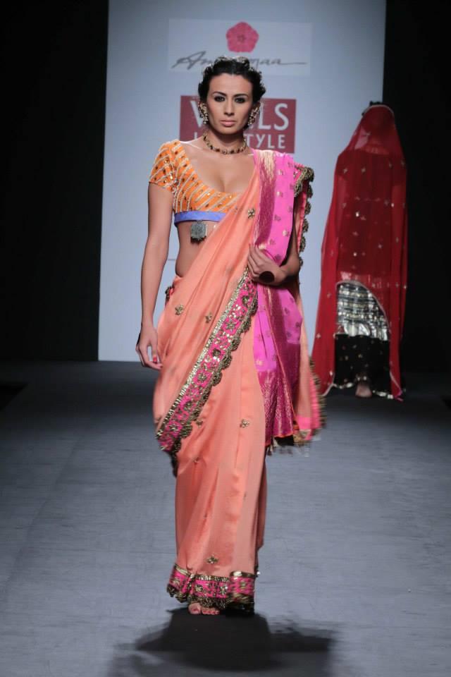 Anupamaa by Anupama Dayal at Wills Lifestyle India Fashion Week 2014 peach sari