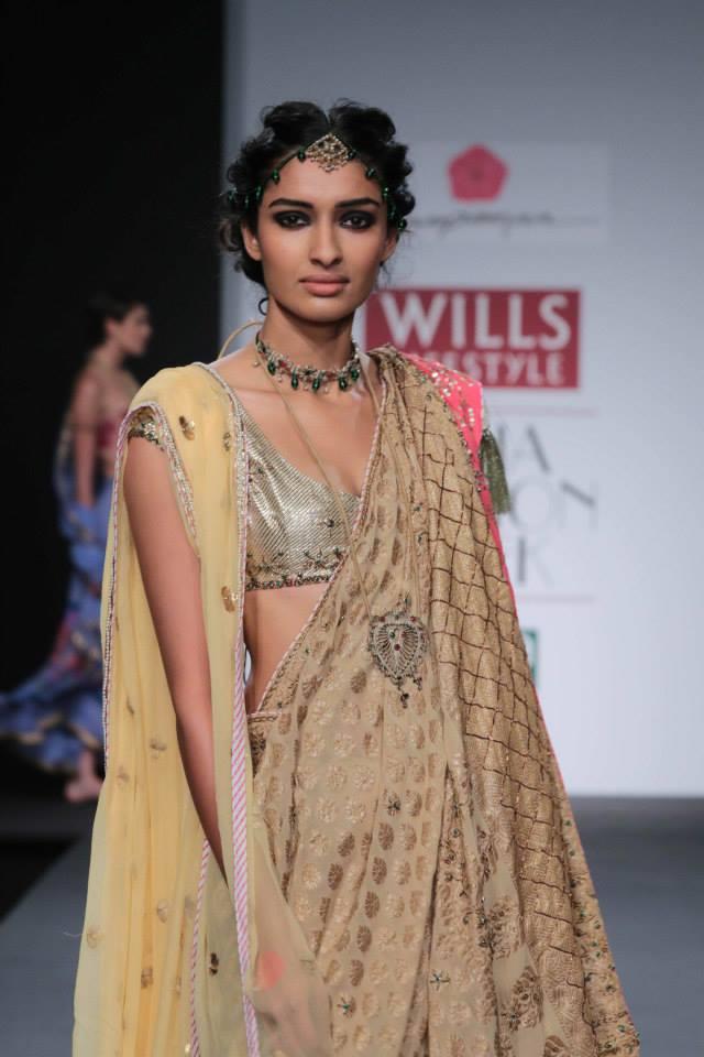 Anupamaa by Anupama Dayal at Wills Lifestyle India Fashion Week 2014 yellow beige saree