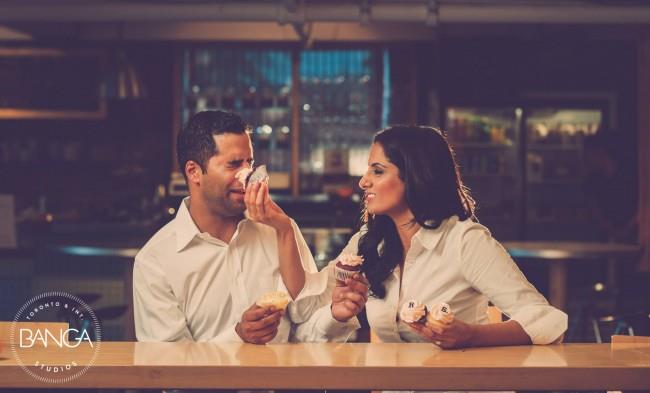 playful cupcake in face engagement session 8