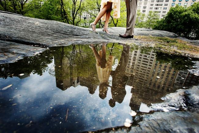 3 central park water reflection engagement portrait