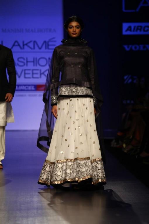 manish malhotra white silver gold black lengha