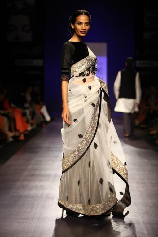 manish malhotra white black silver lengha saree