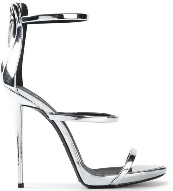 silver three strap heels
