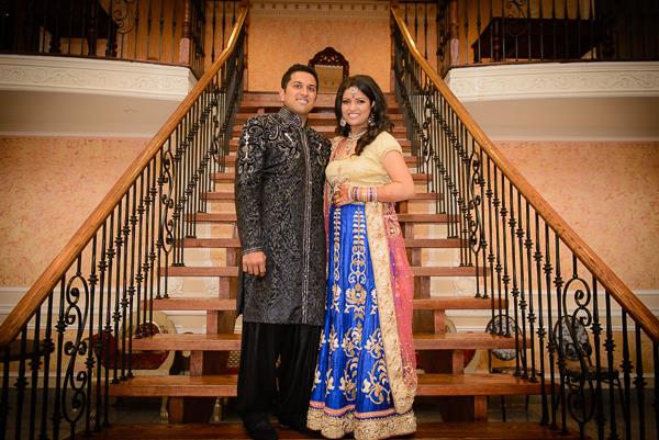 21a indian wedding bride and groom portrait blue lengha