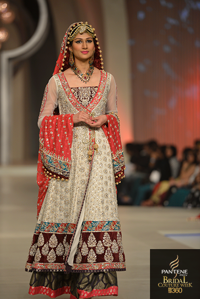 zainab chottani cream red anarkali lengha