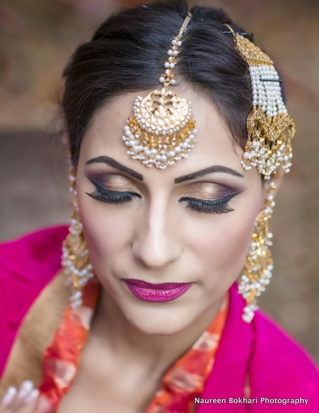 indian bridal wedding makeup pink lips matha patti