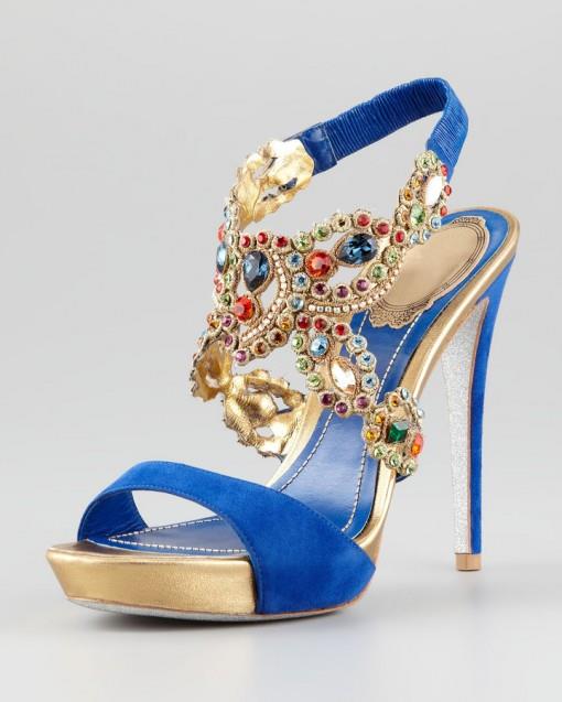 Rene Caovilla Blue jeweled Indian Wedding Shoes