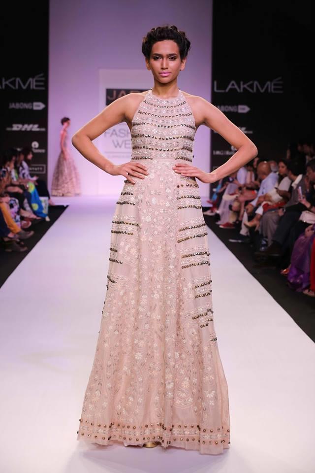 JADE by Monica and Karisma at Lakme Fashion Week Summer Resort 2014 cream metallic beaded dress