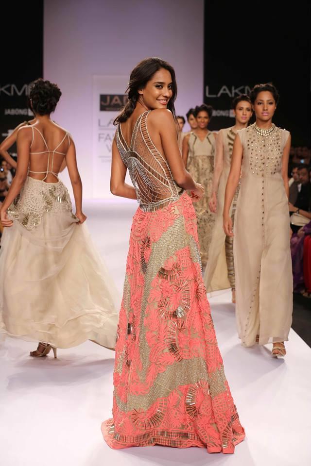 JADE by Monica and Karisma at Lakme Fashion Week Summer Resort 2014 Lisa Haydon pink cutout dress