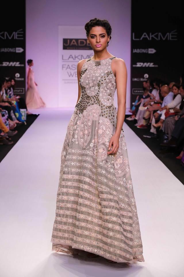 JADE by Monica and Karisma at Lakme Fashion Week Summer Resort 2014 silver beaded metallic dress