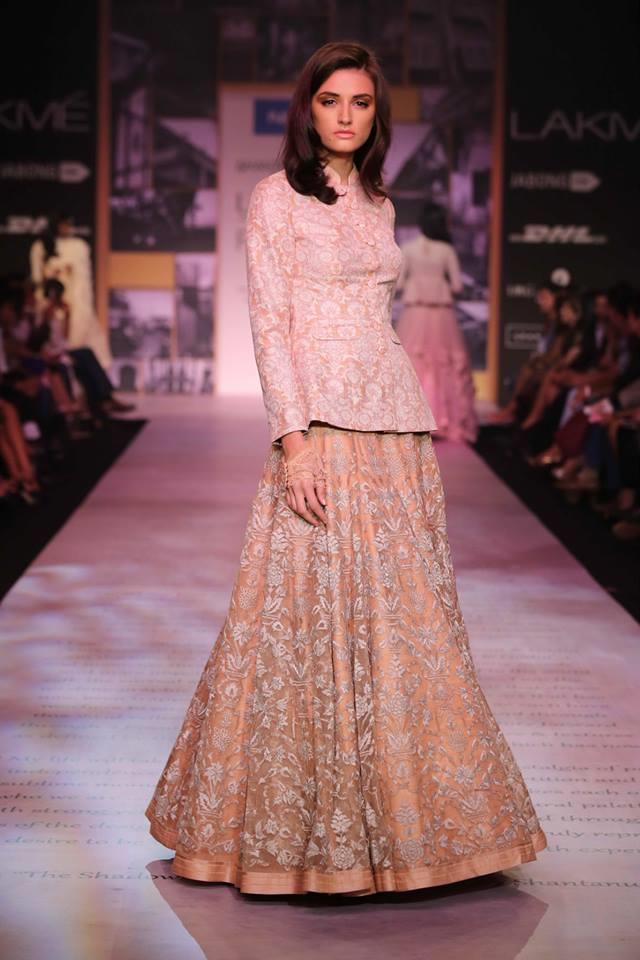 Shantanu & Nikhil Lakme Fashion Week Summer 2014 long blosue floral lehnga