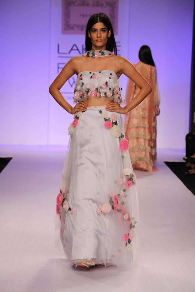 Shehlaa by Shehlaa Khan Lakme Fashion Week Summer 2014 white lehnga with pink flowers