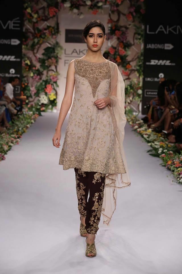 Shyamal & Bhumika Lakme Fashion Week Summer Resort 2014 black and beige short kameez churidar suit