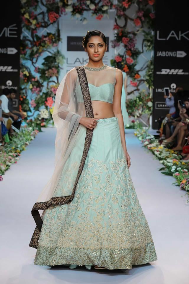 Shyamal & Bhumika Lakme Fashion Week Summer Resort 2014 Indian wedding baby blue green lehnga