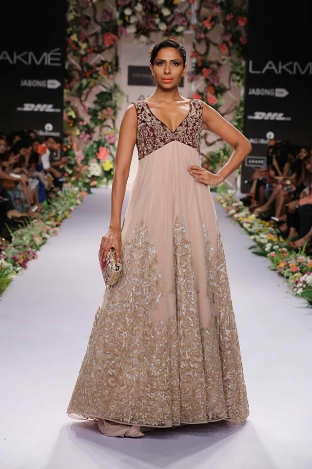 Shyamal & Bhumika Lakme Fashion Week Summer Resort 2014 Indian wedding marroon dress