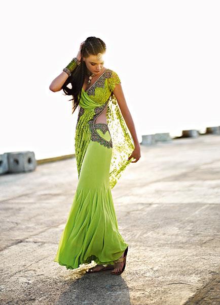 Monisha Jaising green sari