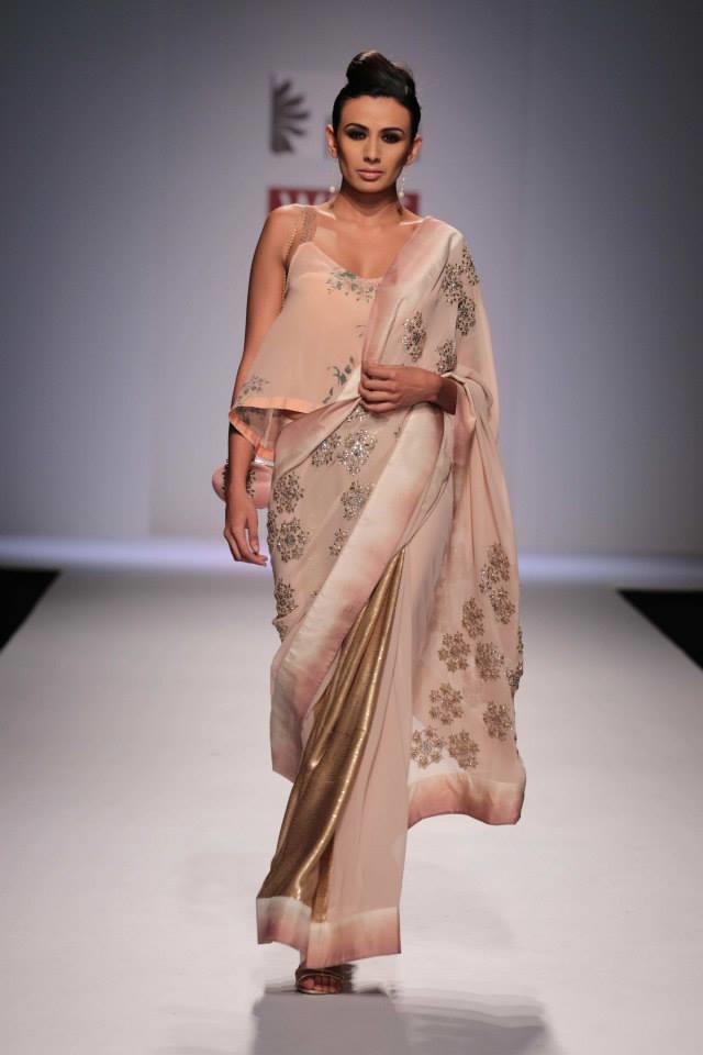 Nikasha Wills Lifestyle India Fashion Week 2014 blush pink sari flowy blouse
